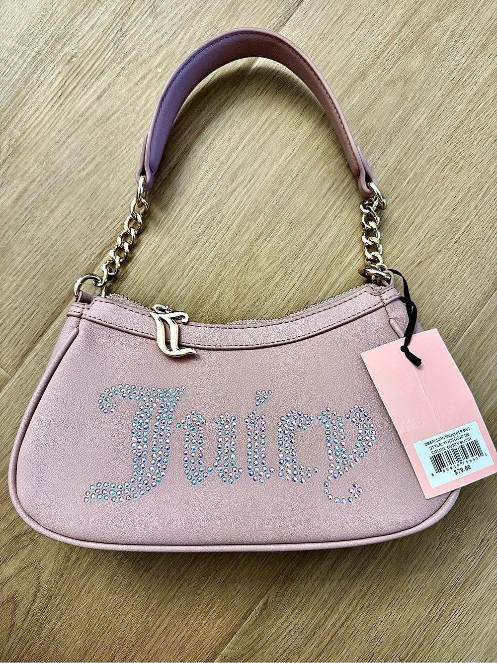 NWT Juicy Couture Obsession Rhinestone Shoulder Bag Dusty Blush Pink Y2K purse